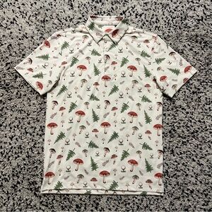 Swing Juice Golf Polo Shirt Mushrooms Trees Print Short Sleeve Stretch Small